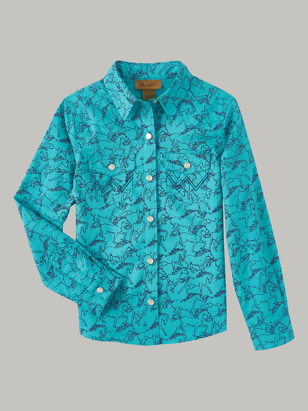 Wrangler Girls Horse Print Button Up Shirt-112346585