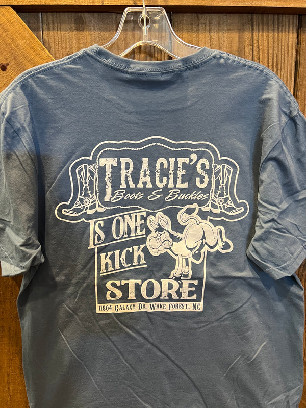 Tracie's Boots & Buckles Short Sleeve Indigo Blue T Shirt