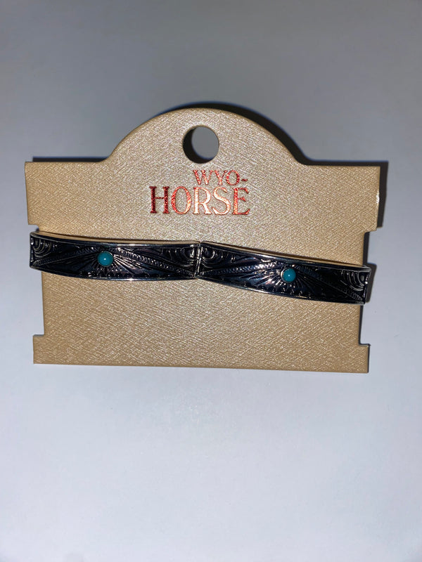 WYO Horse-Inc Western Tooled Stretch Bracelet with Turquoise JB308