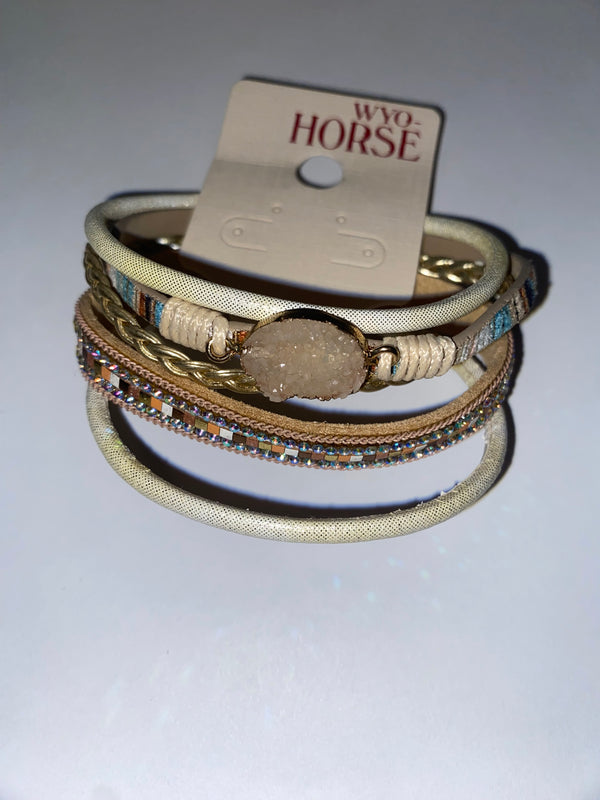 Wyo-Horse Multiple Bracelet with Druzy Stone - Ivory - JB316IV