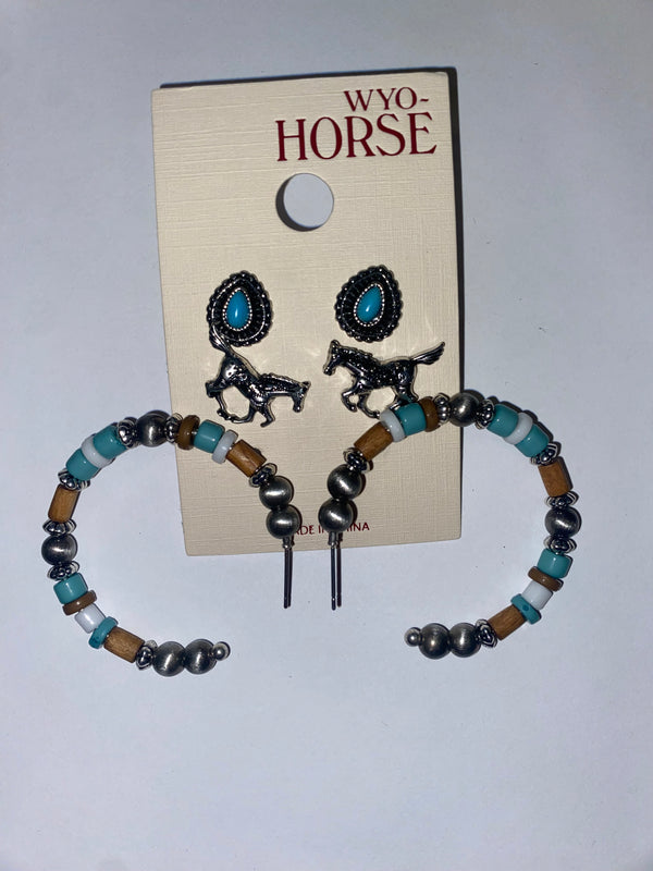 WYO Horse-Inc Three Set of Horse and Beaded Hoop Earrings JE377HRS