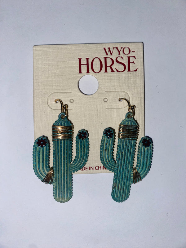 WYO Horse-Inc Wire Wrapped Patina Saguaro Cactus Earrings JE283PT