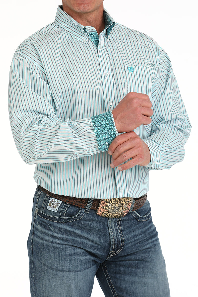 Cinch Mens Blue Pinstripe Long Sleeve Shirt-MTW1105899