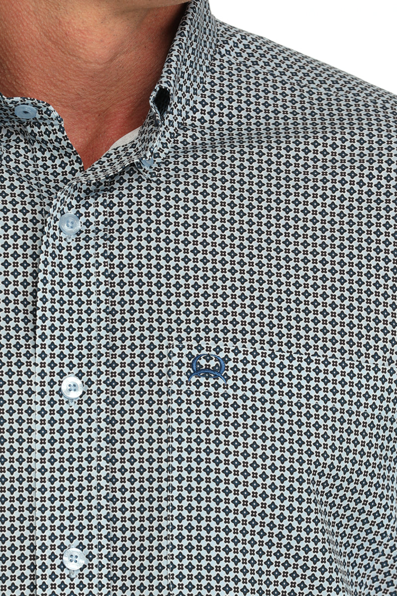 Cinch Mens Blue Square Print Button Down Shirt-MTW1862035