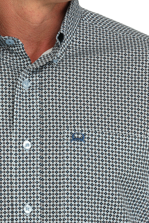 Cinch Mens Blue Square Print Button Down Shirt-MTW1862035