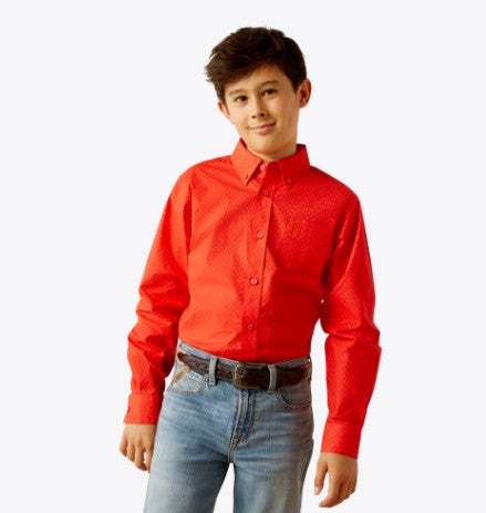 Ariat Youth Waylen Red Classic Fit Shirt-10058724