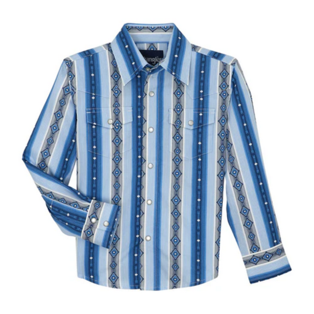 Wrangler Boys Blue Diamond Checotah Shirt-112359432