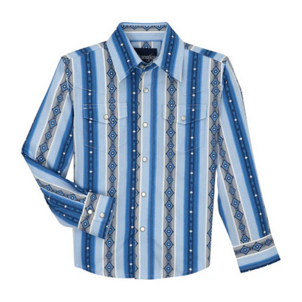 Wrangler Boys Blue Diamond Checotah Shirt-112359432