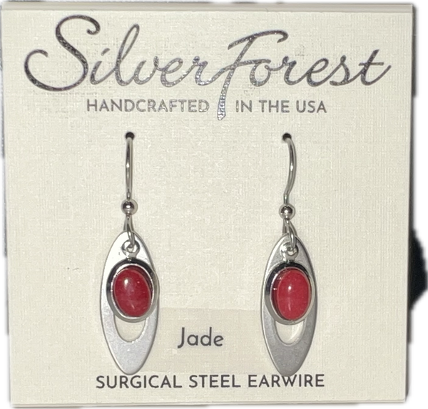 Silver Forest Red Stone Earrings-NE-1838C