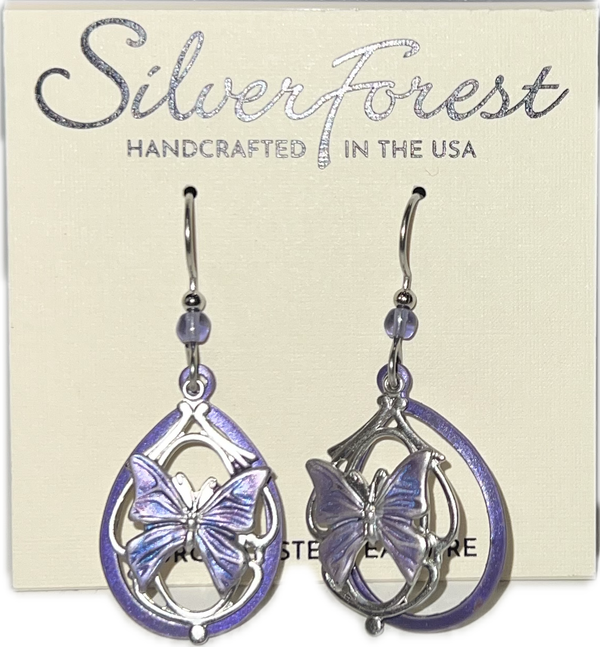 Silver Forest Purple Butterfly Earrings-NE2211