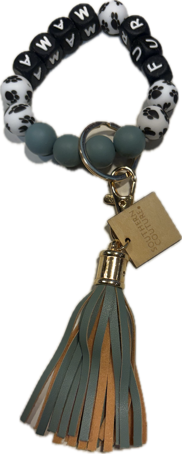 Couture Tee Company Silicone Beades "Fur-Mama" Key Chain -Teal/Black - SCASB26