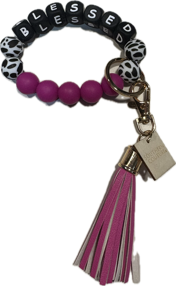 Couture Tee Company Silicone Beades "Blessed" Key Chain - Pink/Black - SCASB21