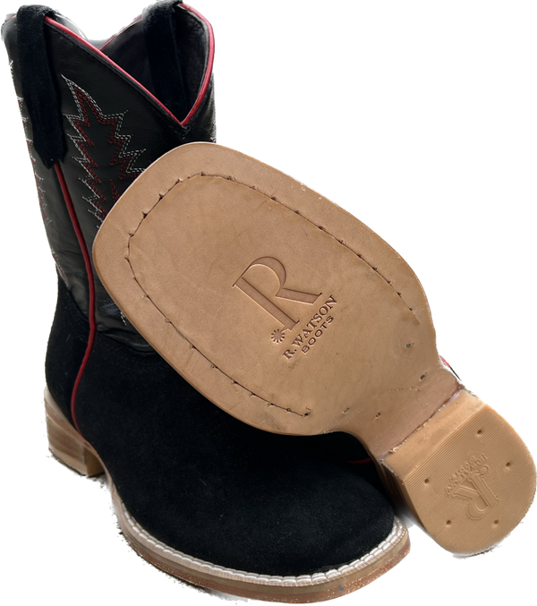 R. Watson Kid's Black Rough Out Square Toe Boot RWK100