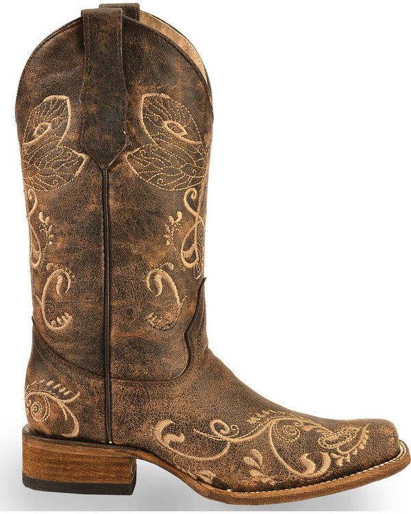 Circle G Ladies Dragonfly Embroidered Square Toe Cowgirl Boots L5079