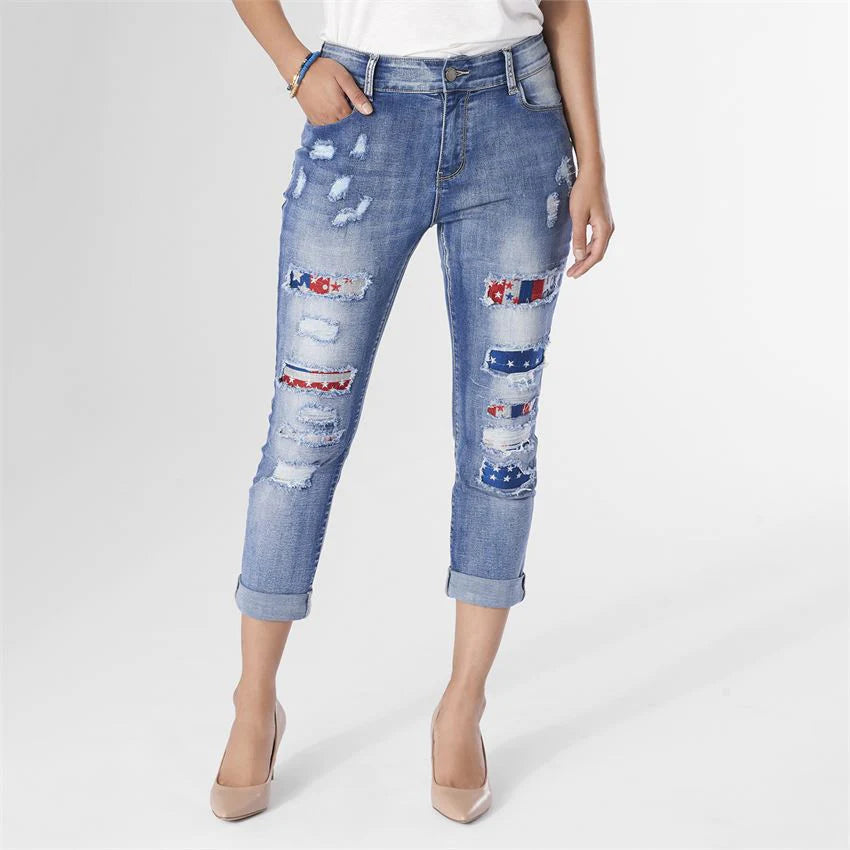 OMG ZoeyZip Boyfriend Capri with Patches 2229041