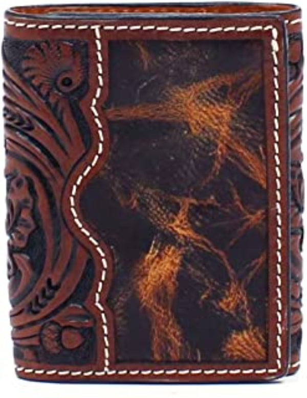 3D Belt Company Men's Western Wallet Trifold Leather Tooled Floral Brown D250001702