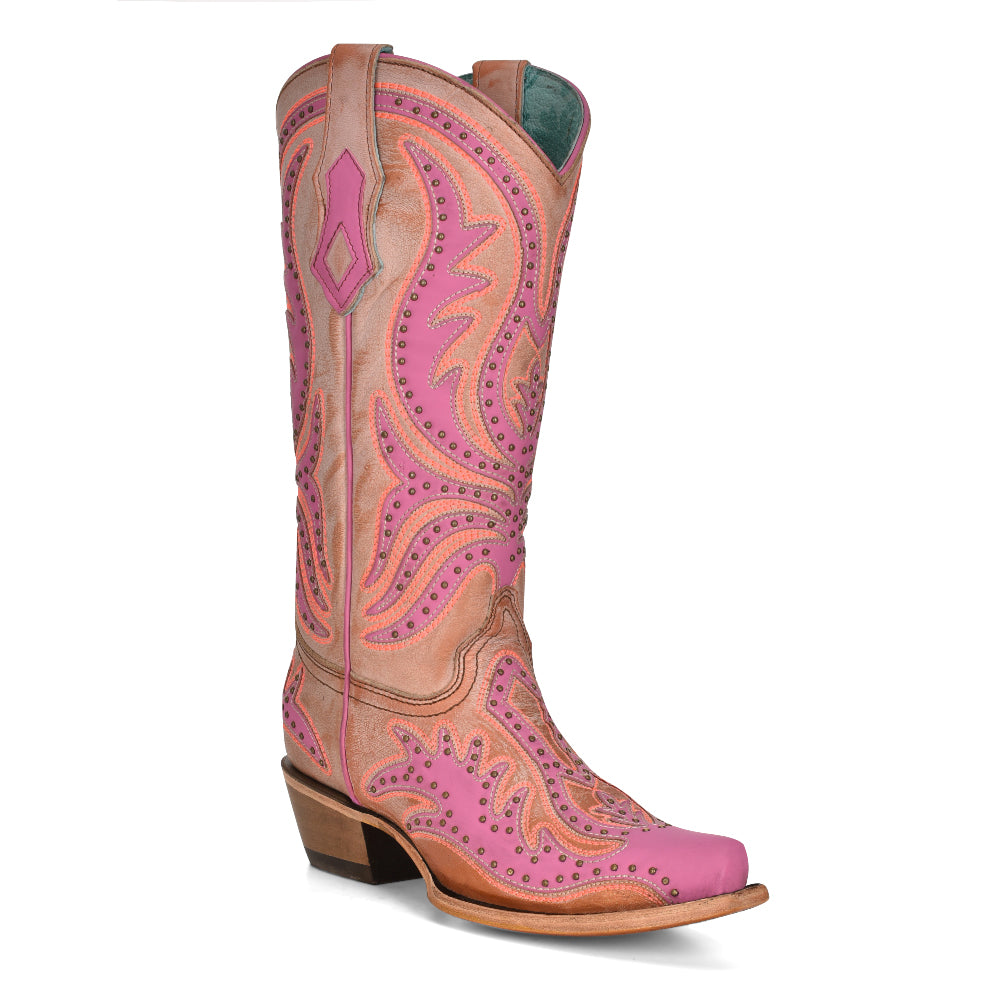 Corral Ladies Pink Overlay & Fluorescent Embroidery Boots C3970