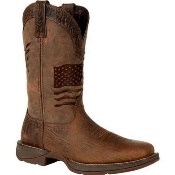 Durango Men's Brown Distressed Flag Embroidery Western Boots DDB0314