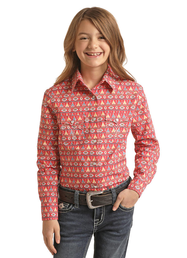 Kids Panhandle Long Sleeve TeePee Print Snap Shirt WLGSOSRZHR