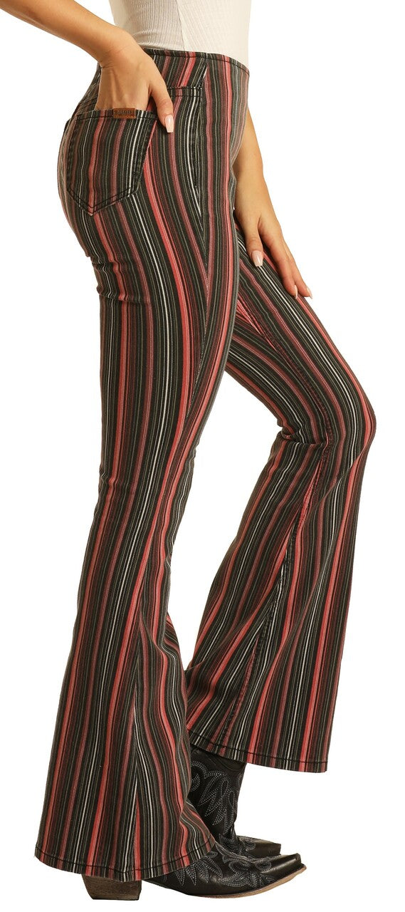 LADIES ROCK ROLL BARGAIN BELLS HIGH RISE STRIPED FLARE JEANS WPH1651