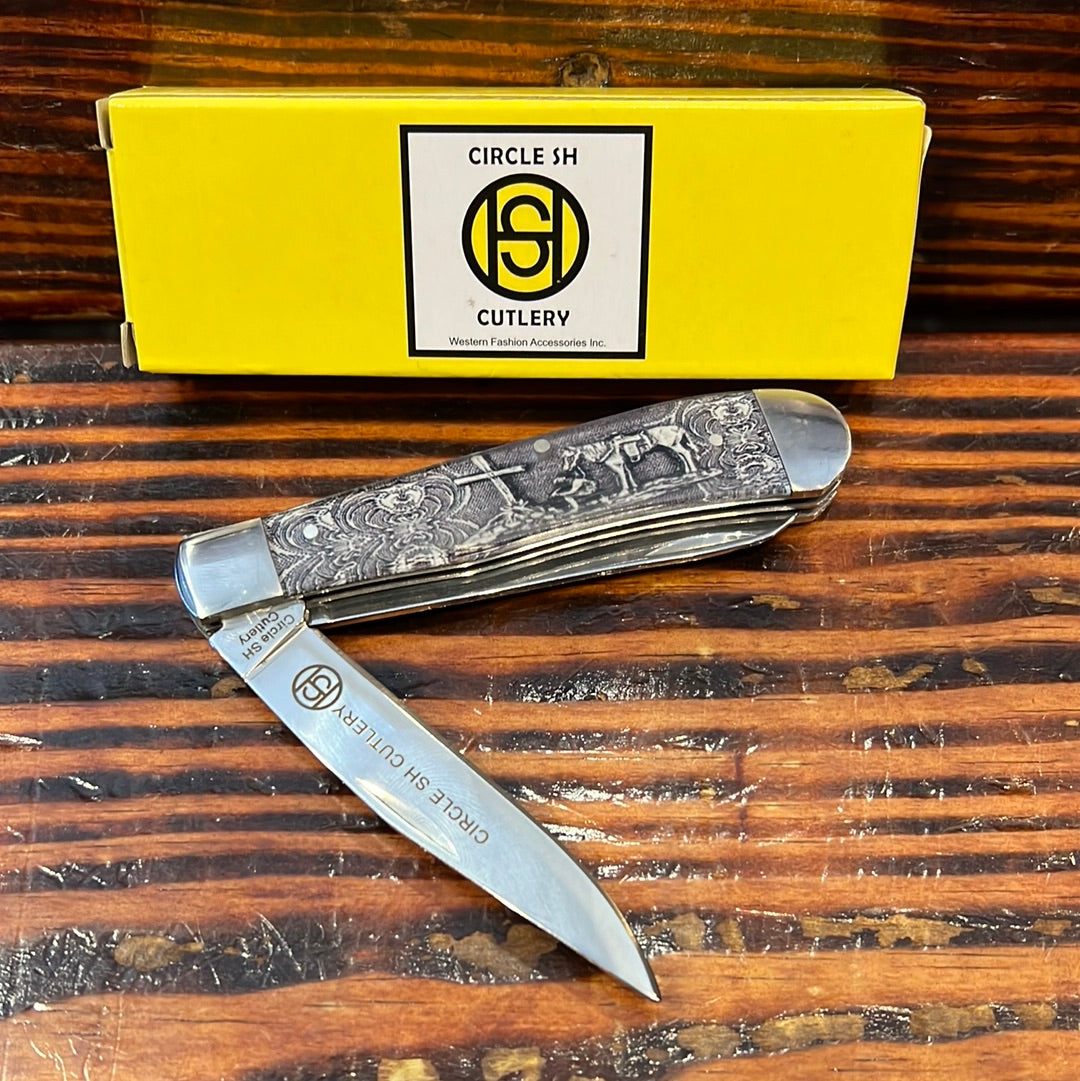 Circle SH Cutlery Praying Cowboy Design Handle OK303