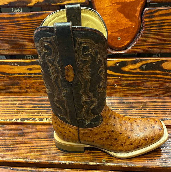 Cowtown Men's Ostrich Print Brown Square Toe Western Boots Q6064