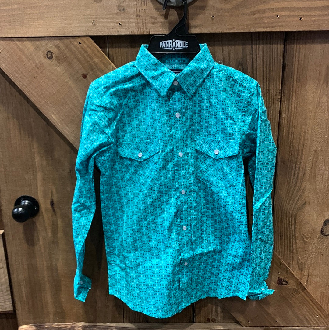 Panhandle Boys Long Sleeve Snap Shirt In Light Turquoise r2s2492