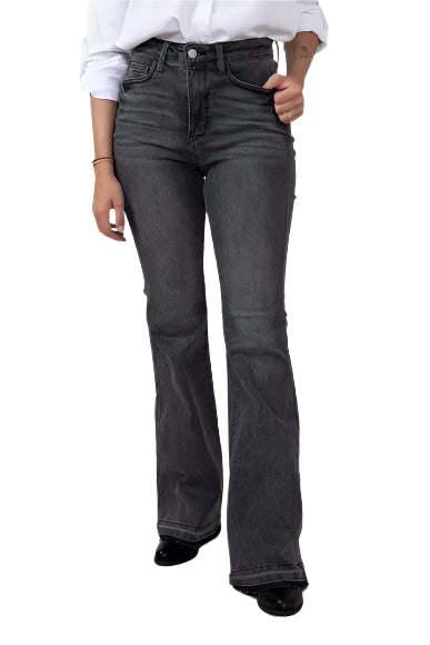 Judy Blue Ladies Tummy Control High Rise Contrast Flare Jeans - Grey - 88880