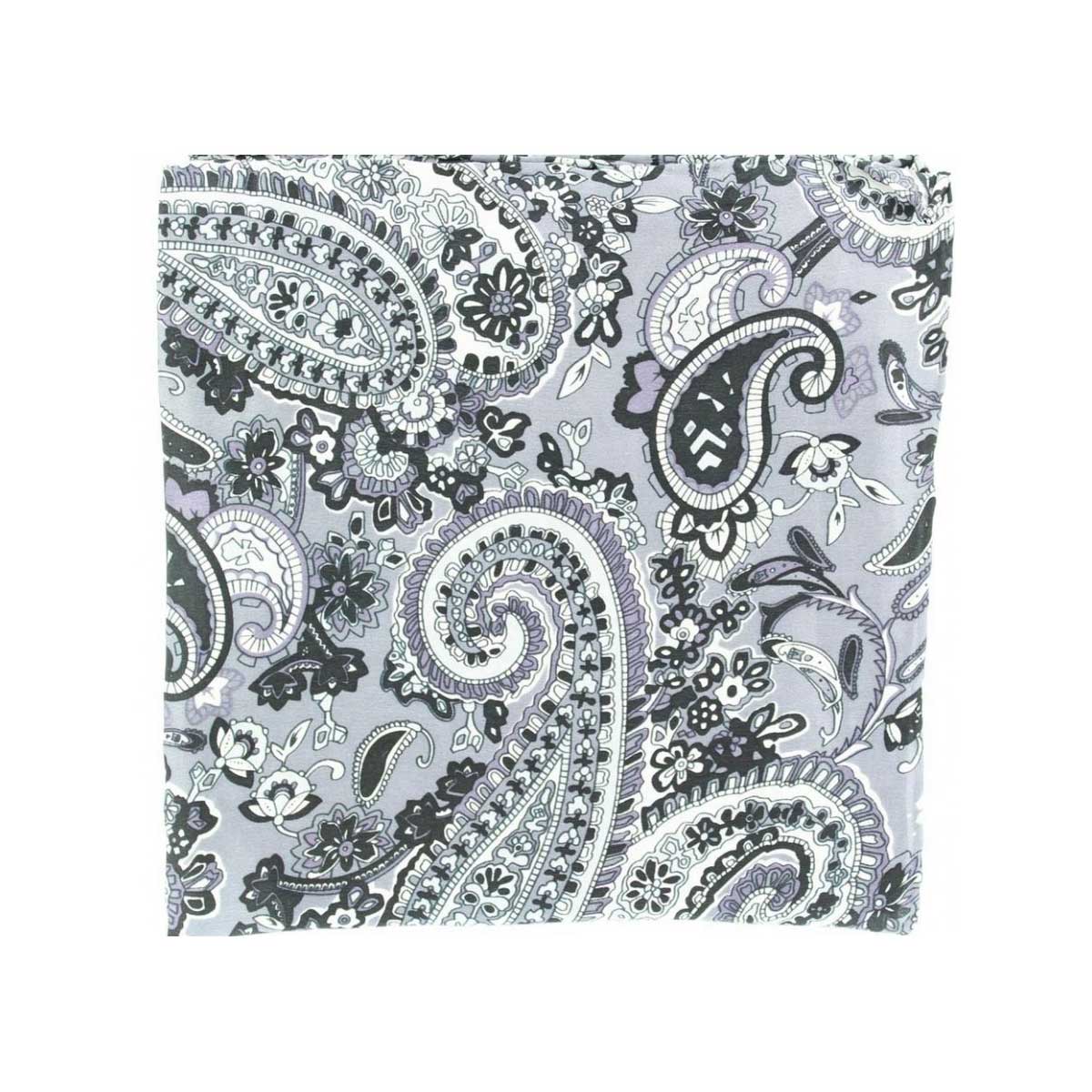 M & F Western Paisley 100% Silk Wild Rag - Grey 0904206