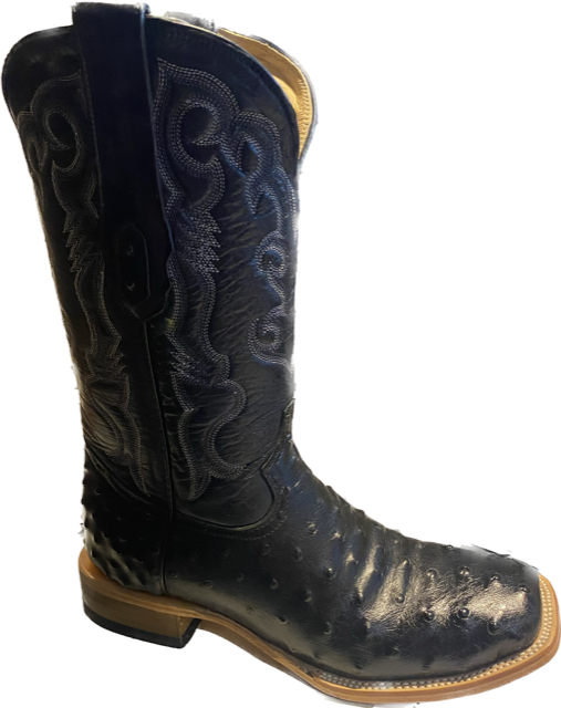 Cowtown Men's 13" Black Full Quill Ostrich Print Square Toe Boots Q6086