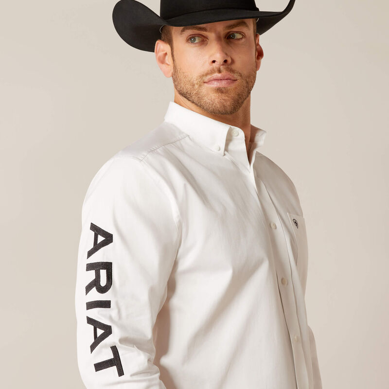 Ariat Men's Team Logo Twill Classic Fit Shirt White/Black - 10046825