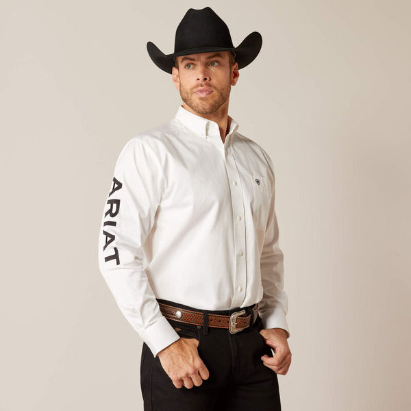 Ariat Men's Team Logo Twill Classic Fit Shirt White/Black - 10046825