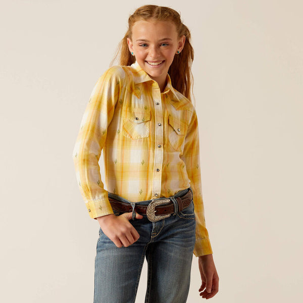 Ariat Girls Glenrock Snap Long Sleeve Shirt Cactus Dobby 10048597