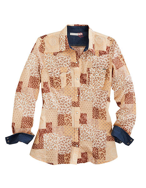 Tin Haul Ladies Patch Work Button Up Shirt-10-050-0064-0222
