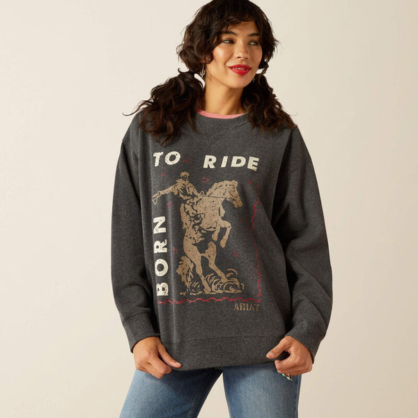 Ariat Ladies Oversized Crew Sweatshirt - Heather Charcoal - 10055291