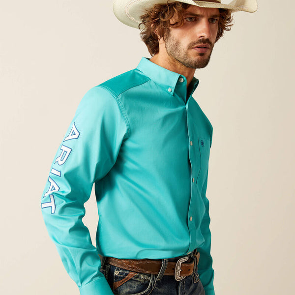 Ariat Men's Team Logo Twill Classic Fit Shirt - Turquoise|Blue - 10055407