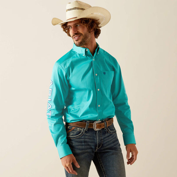 Ariat Men's Team Logo Twill Classic Fit Shirt - Turquoise|Blue - 10055407