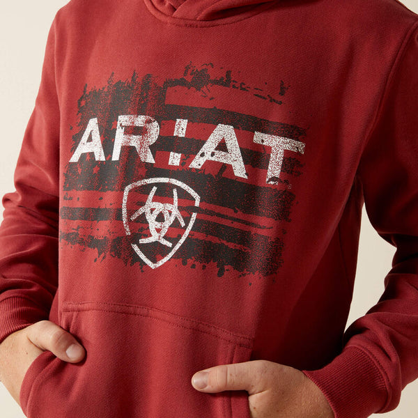 Ariat Boy's Liquid Stamp Flag Hoodie - Brick Red - 10062462