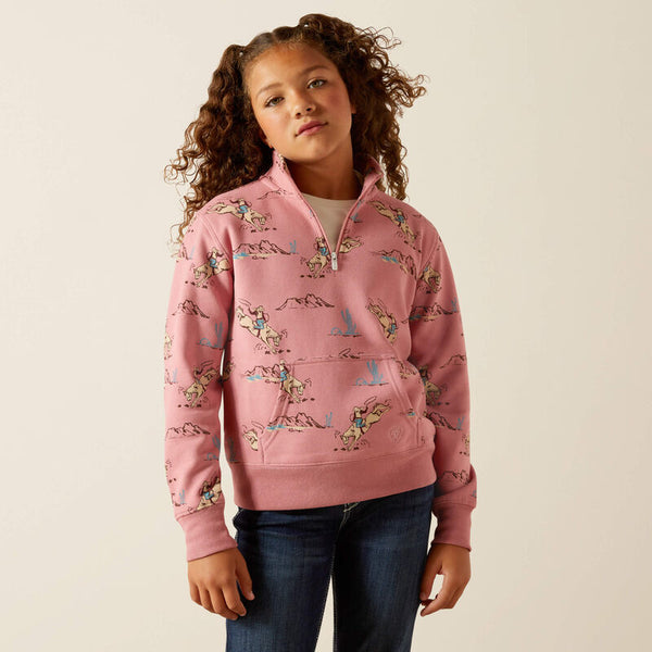 Ariat Girls Bronc Scene 1/4 Zip Sweatshirt - Bronc Toile - 10062847