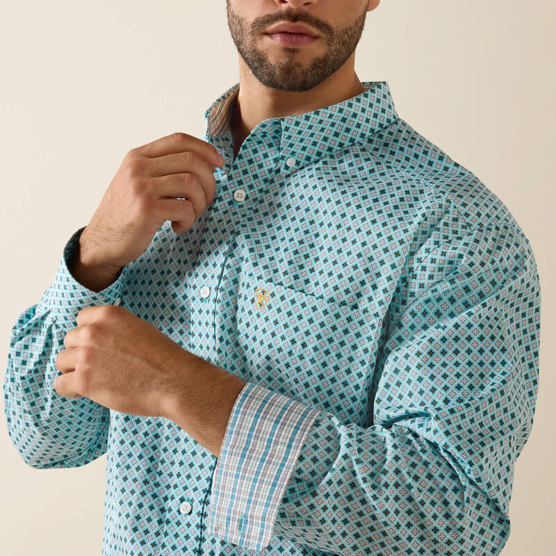 Ariat Mens Angel Blue Geo Print Wrinkle Free Classic Fit Shirt-10071027