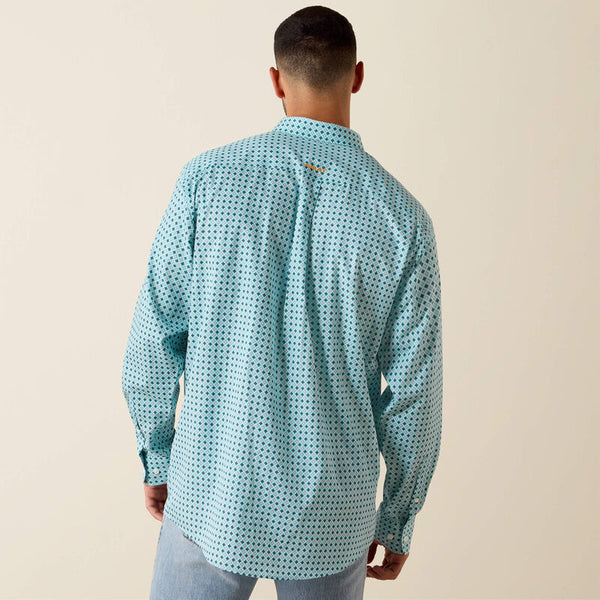 Ariat Mens Angel Blue Geo Print Wrinkle Free Classic Fit Shirt-10071027