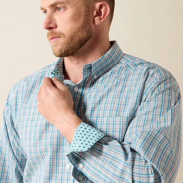 Ariat Mens Wrinkle Free Antonio Angel Blue Plaid Classic Fit Shirt-10071028