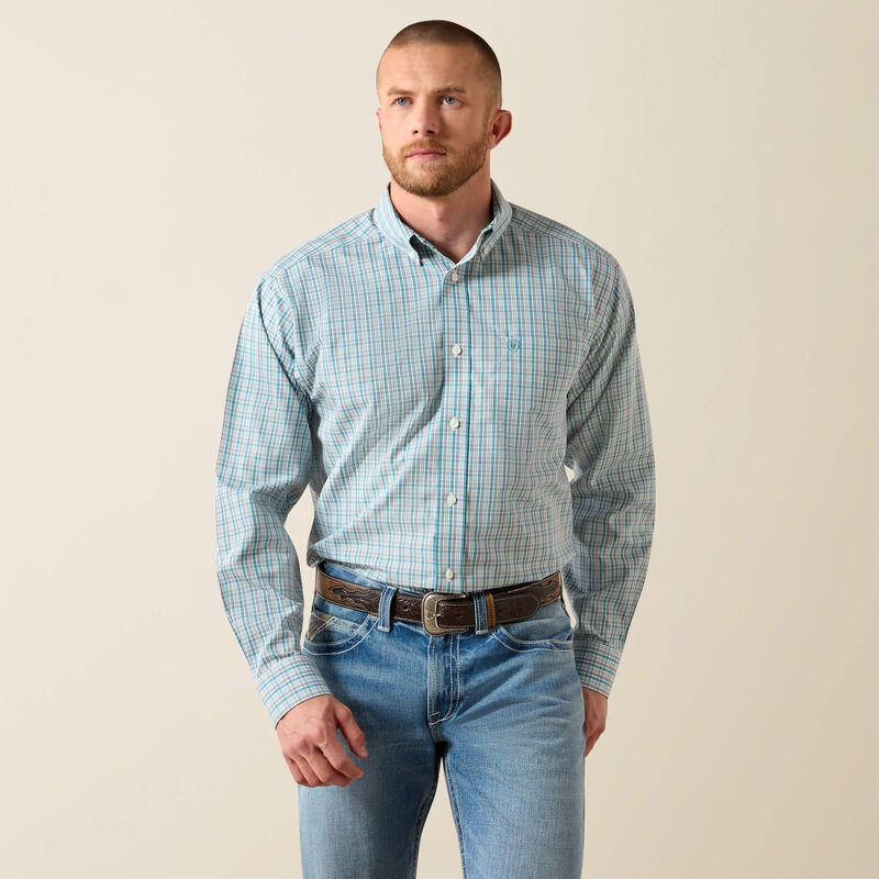 Ariat Mens Wrinkle Free Antonio Angel Blue Plaid Classic Fit Shirt-10071028