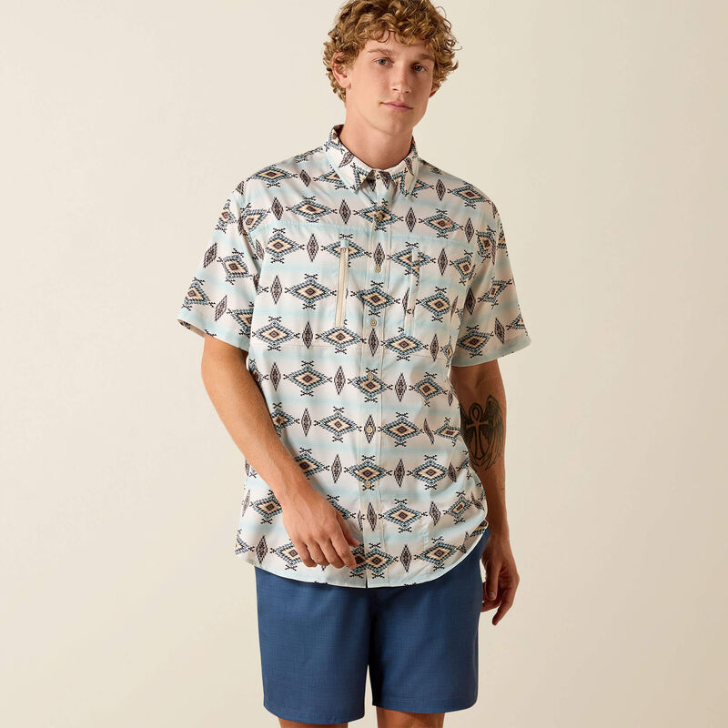 Ariat Mens Printed Off White VentTEK Classic Fit Shirt-10071056