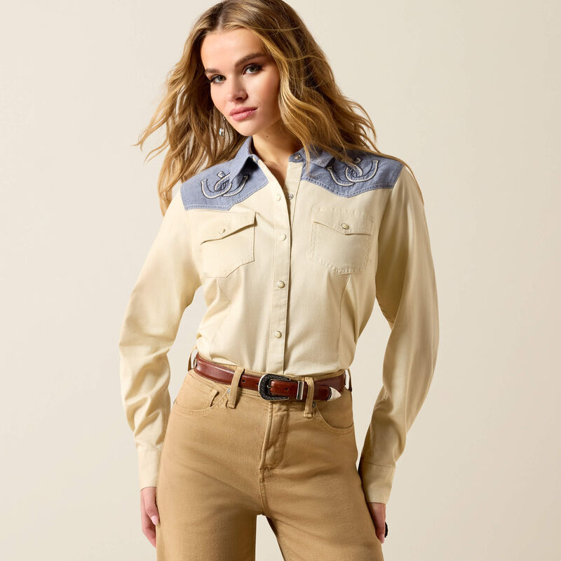Ariat Summer Sand Chambray Horseshoe Western Snap Shirt-10071104