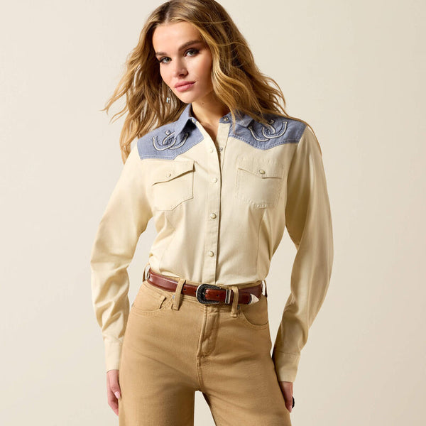 Ariat Summer Sand Chambray Horseshoe Western Snap Shirt-10071104