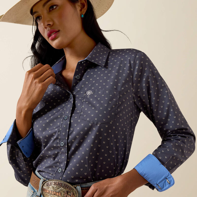 Ariat Ladies Ombre Blue Horseshoe Kirby Shirt-10071416