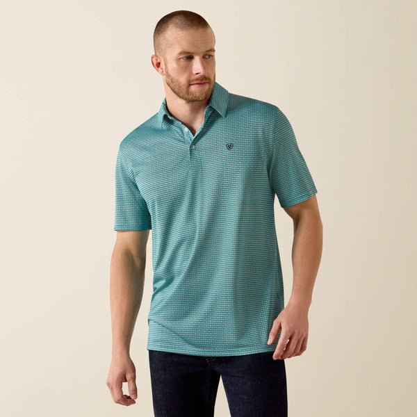 Ariat Mens Angel Blue Mod Geo Print All Over Print Classic Fit Polo-10071492