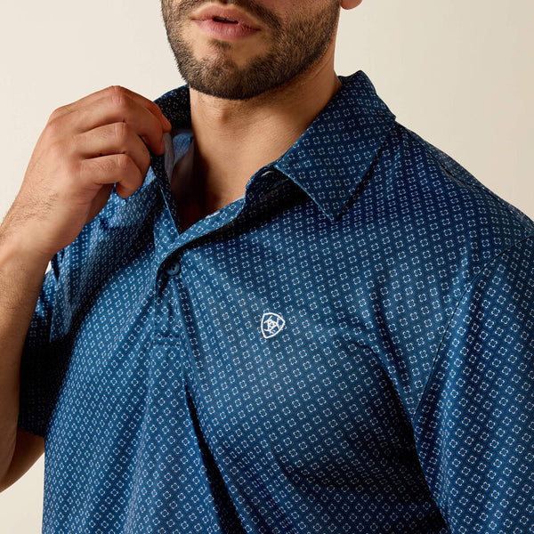 Ariat Mens All Over Print Dark Denim Medallion Classic Fit Polo-10071495