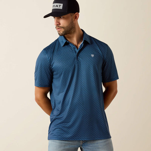 Ariat Mens All Over Print Dark Denim Medallion Classic Fit Polo-10071495